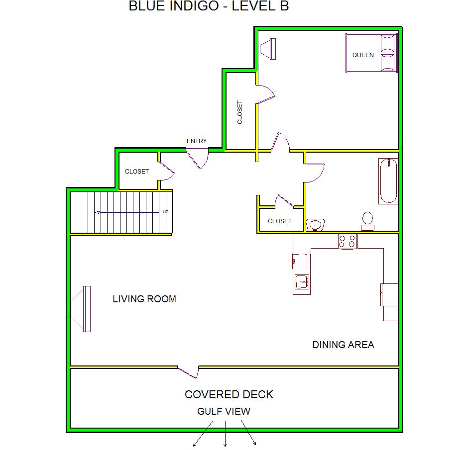 A level B layout view of Sand 'N Sea's beachfront house vacation rental in Galveston named Blue Indigo